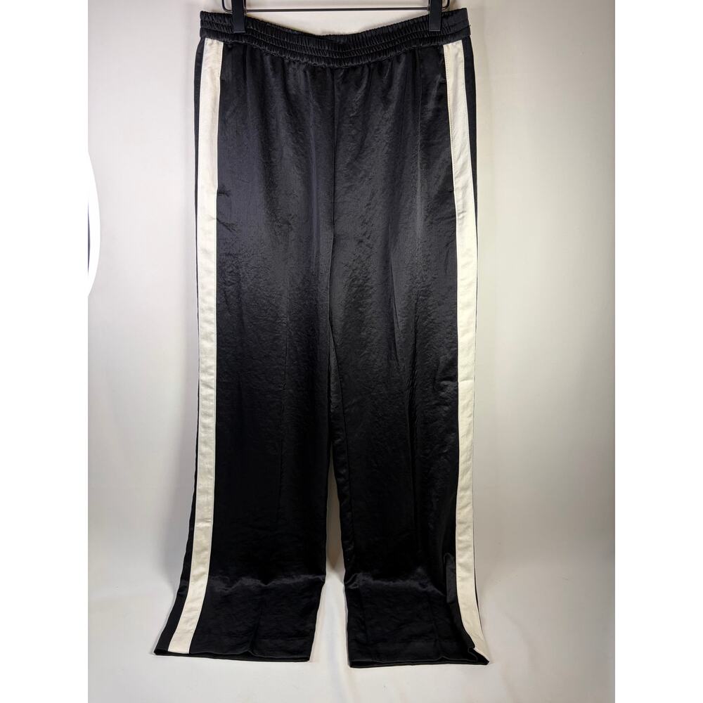 Madewell The Easy Pull-On Track Pant in Satin Jet Black White Stripe Medium NEW - Picture 2 of 7
